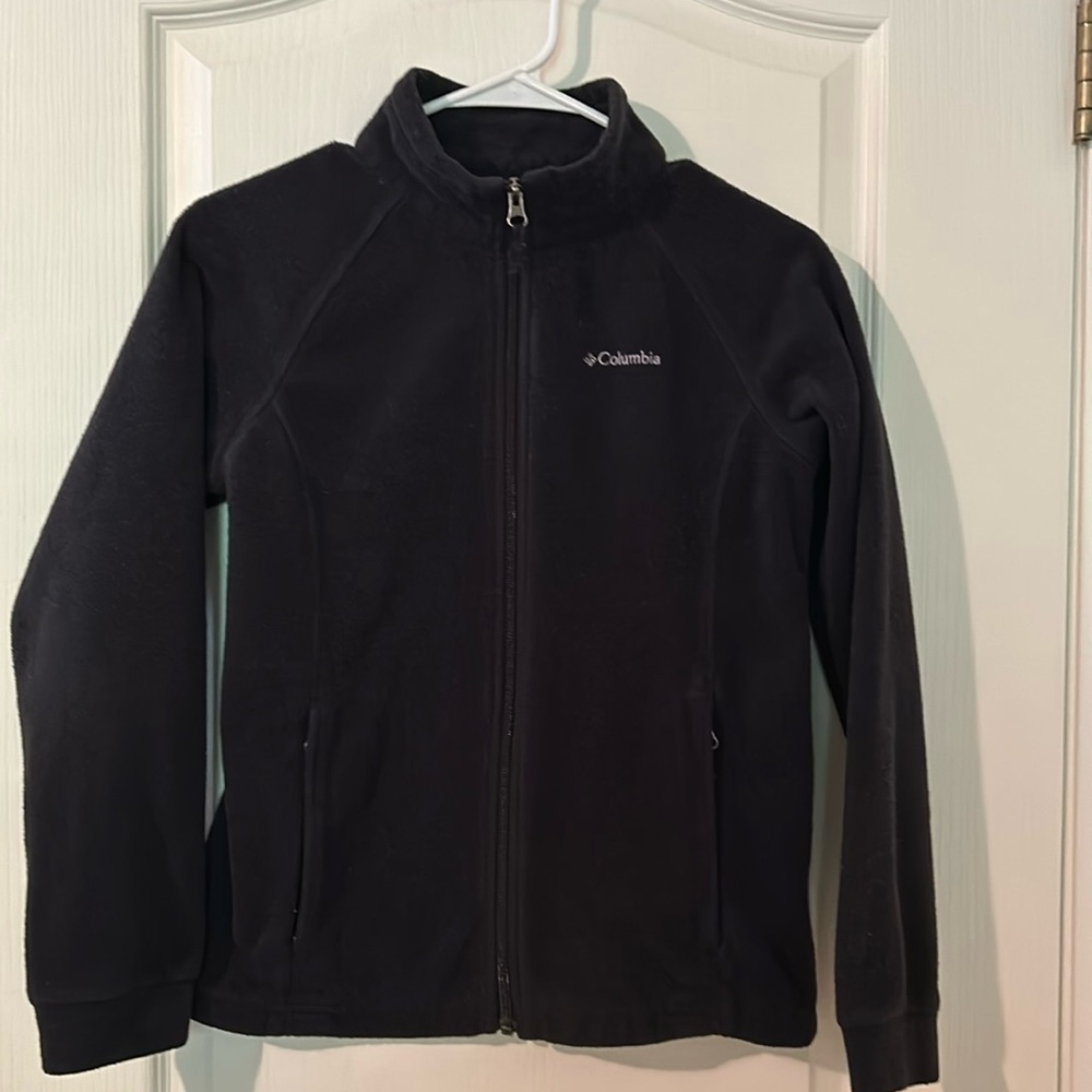 Columbia boys zip up black jacket size large EUC